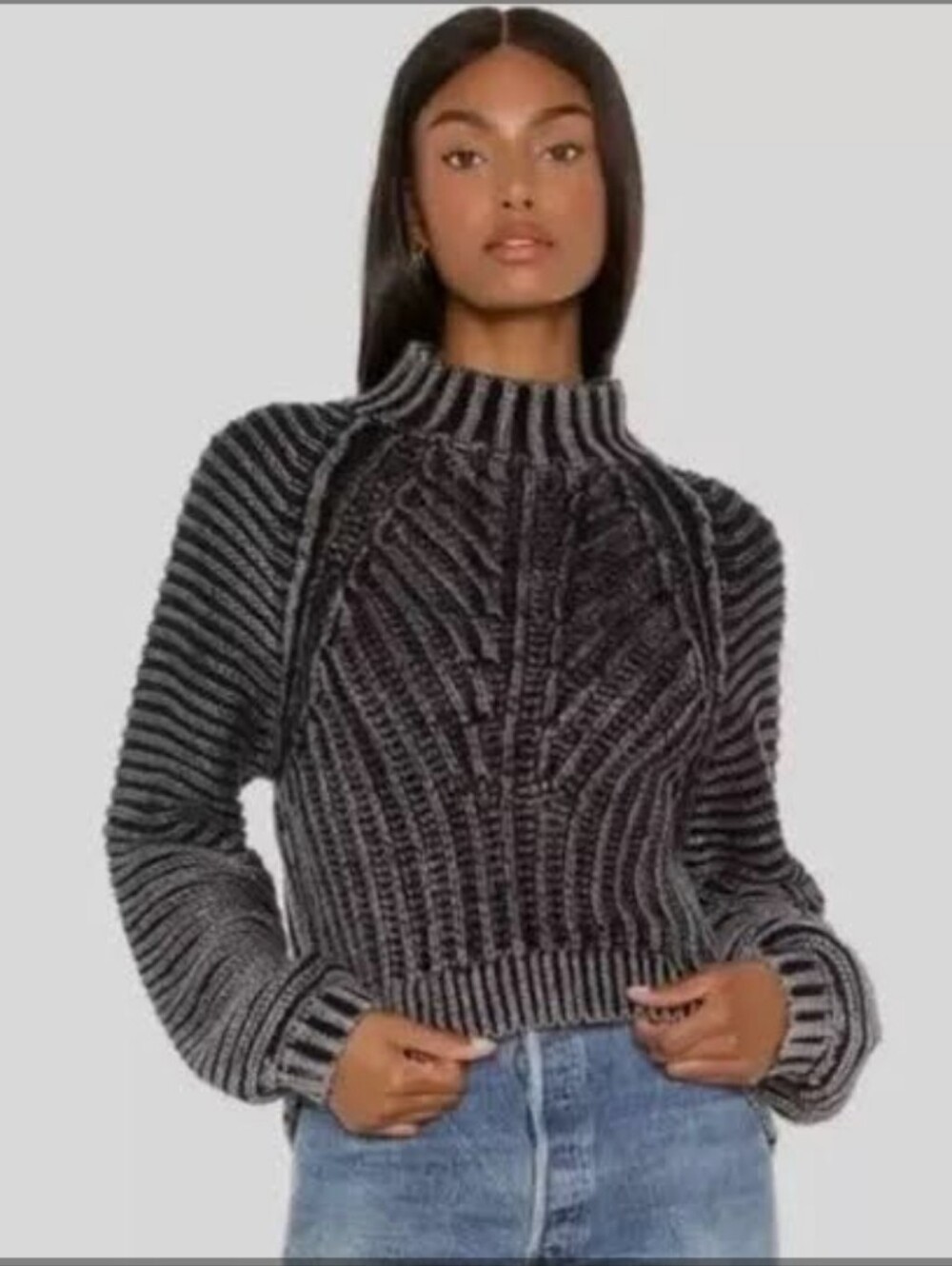 Free People Charcoal Gray Open-Knit Crewneck Boho-Chic Sweater Size X-Small